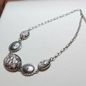 Western style set costume silver tone brown cream necklace bracelet earrings NEW